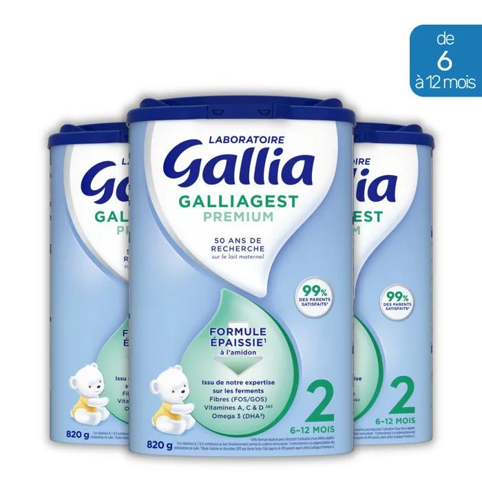 3 Boîtes de Lait en poudre Galliagest Premium 2 (3x820g) - Gallia De 6 à 12 Mois-0