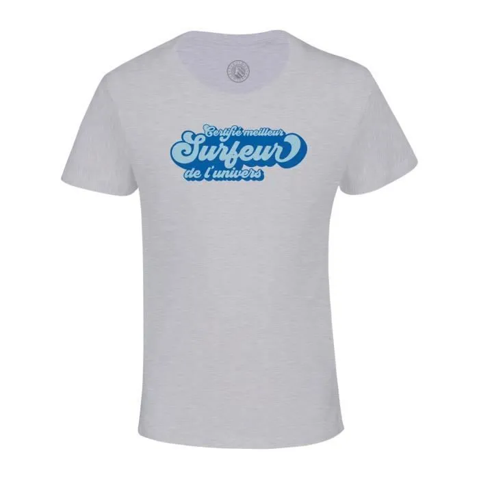 T-shirt Enfant Gris Certifié meilleur Surfeur de l'univers Surf Plage Mer-0