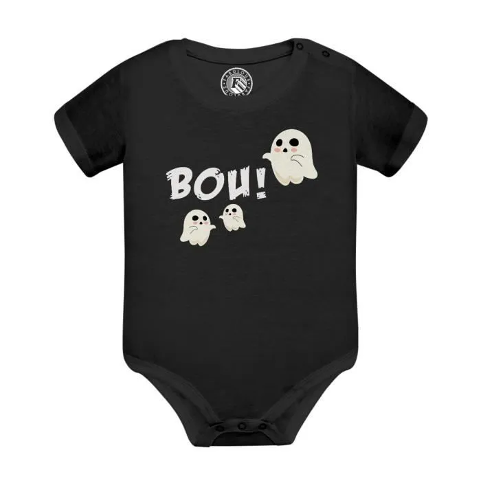 Body Bébé Manche Courte Noir Bou ! Petits Fantomes Halloween Peur Dessin Mignon-0