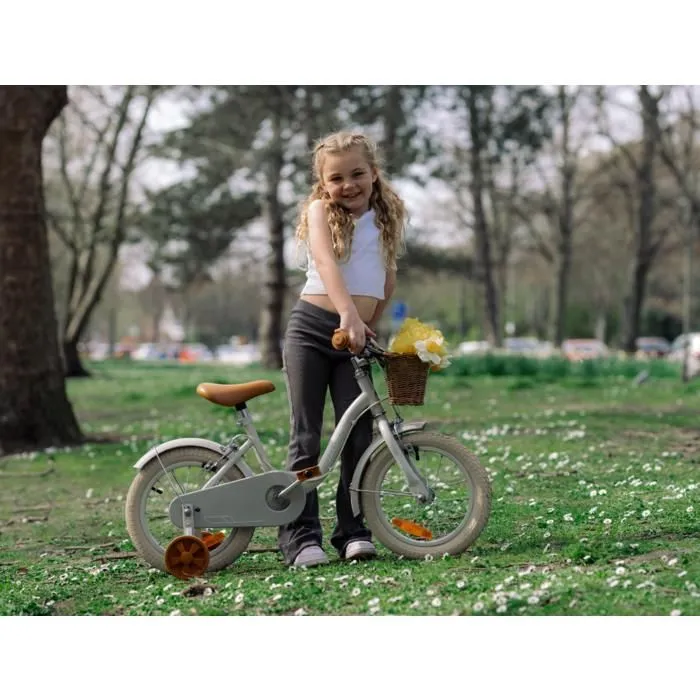 Vélo Vintage Enfant Fille 14 Pouces 4–6 Ans 99–117cm Taupe avec Panier et Sonnette par Huffy-1