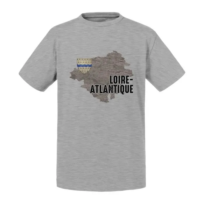 T-shirt Enfant Gris Loire Atlantique 44 Département Nantes Carte Ancienne Rare-0