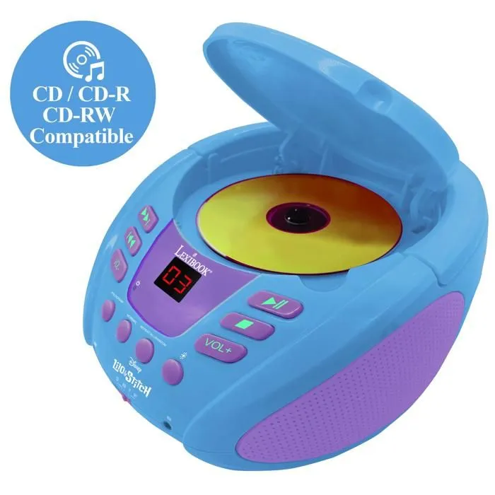 Lecteur CD Bluetooth - Stitch - Effets lumineux - Bluetooth 5.0 - Compatible CD - 3W x 2-1