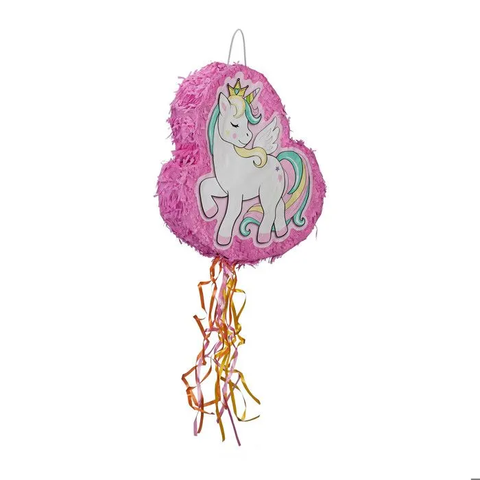 Relaxdays Pinata licorne, à remplir, anniversaire d’enfant, à accrocher, HxLxP : 43 x 42 x 9 cm, rose-0