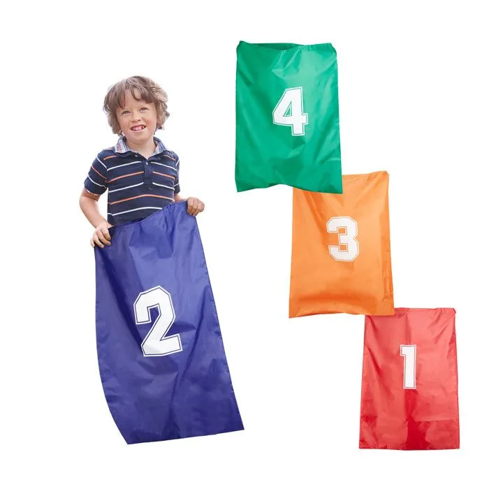 Relaxdays Sac de sauts enfants sac de pomme de terre jeu fête anniversaire set de 4 dès 3 ans, plusieurs couleurs-1