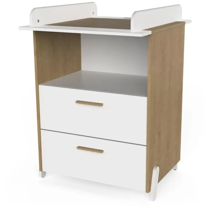 Ensemble duo 60 comprenant 1 lit à barreaux 60 x 120 cm & 1 commode à langer 2 tiroirs - NAILI - Hamilton / Blanc mat - DEMEYERE-4