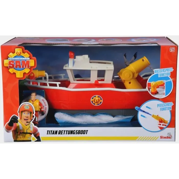 Jouet - SIMBA - Titan Water Guard Boat - Bateau de pompier avec figurine et accessoires - Rouge et blanc-1
