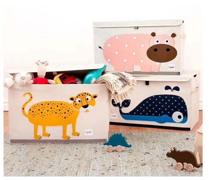 Coffre à jouets - 3 SPROUTS - Léopard - Grande capacité de stockage - Couleurs douces-3