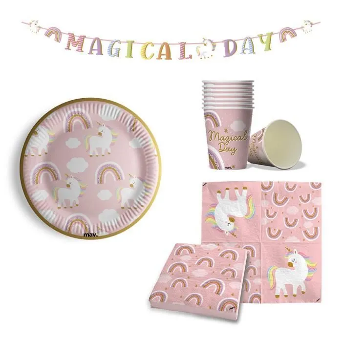 Kit de fête d'anniversaire - Maverick - Licorne - 53 pièces - Rose - Enfant - Fille-0