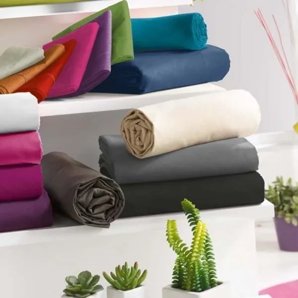 Drap housse - Ling - 160 x 200 cm - Vert anis - Coton - 57 fils/cm²-1