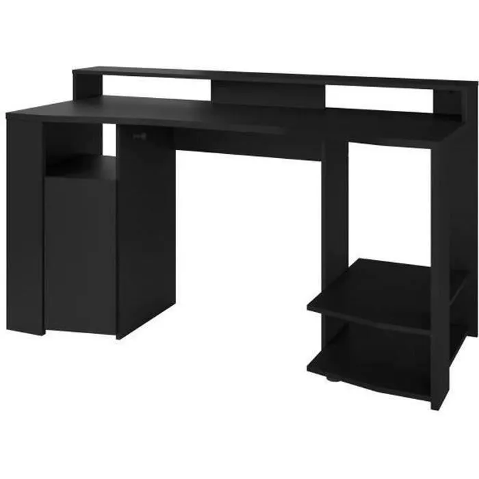 Bureau gaming LED droit - Noir - L 152 x P 61,5 x H 86,7 cm - Grande zone de jeu - GAMING-3