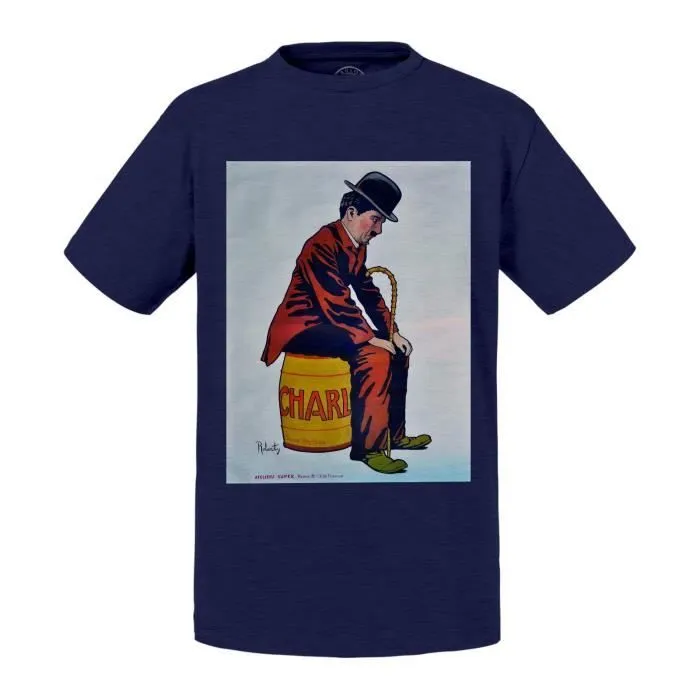T-shirt Enfant Bleu Charlie Chaplin Vintage Dessin Retro Affiches-0