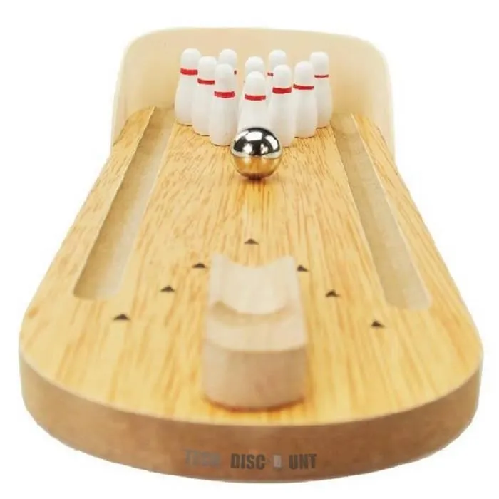 TD® Mini Jeu de Bowling en Bois/Quilles en bois Bureau Jouet Jeu /10 Quilles+Une balle/ Jeu d' intérieur /Kit Complet jeu d'adresse-2