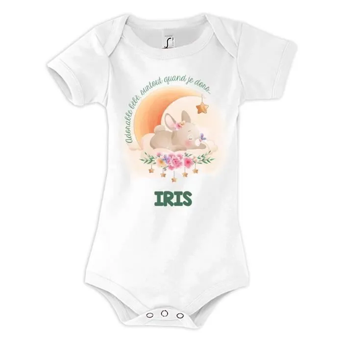 Body bébé lapin blanc IRIS - 100% coton - qualité premium - cadeau naissance-0