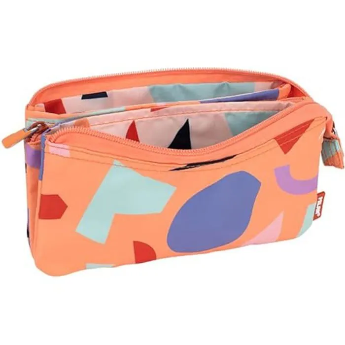 Trousse - MILAN - Fun Animals - 5 compartiments - Zippée - Orange et beige-2