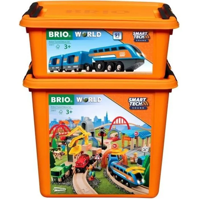 Circuit de train en bois BRIO World Circuit Smart Tech Sound Deluxe - Ravensburger - 91 pièces - Dès 3 ans-0