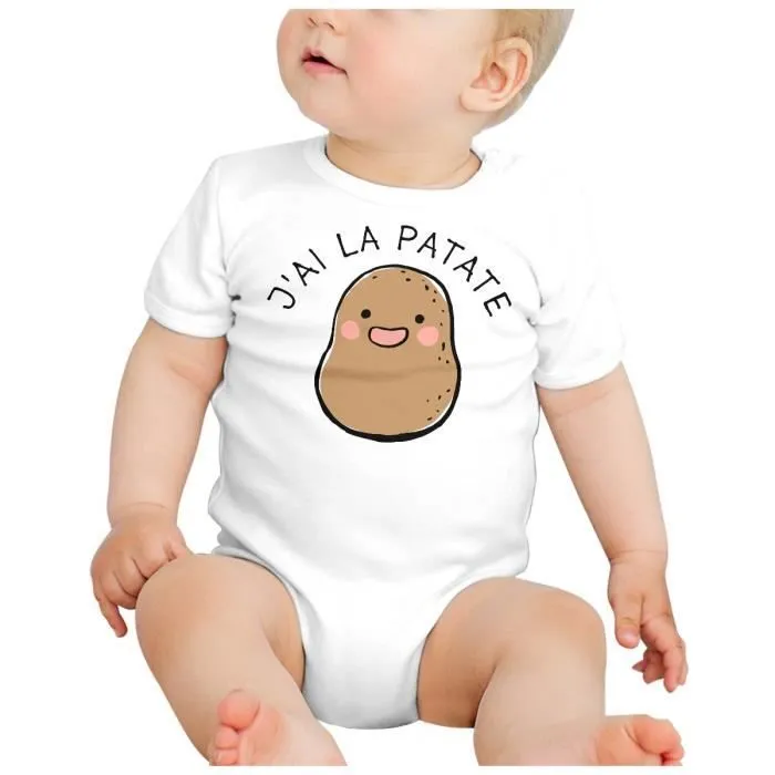 Body Bébé Manche Courte Blanc J'ai la Patate Expression Légumes Humour-1