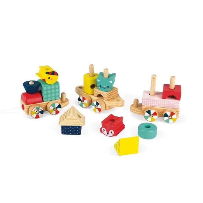 Train en bois JANOD Baby Forest - 14 blocs colorés - Dès 12 mois-1