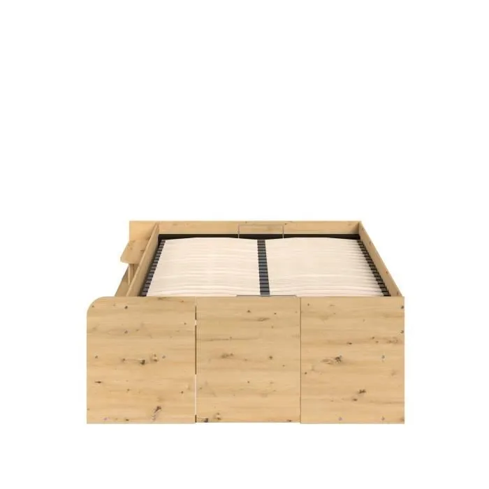 ODYSSEE Lit coffre adulte - 140x190/200 cm - Avec coffre relevable - Décor chêne et noir - 166,2 x 66,5 x 205,8 cm-4