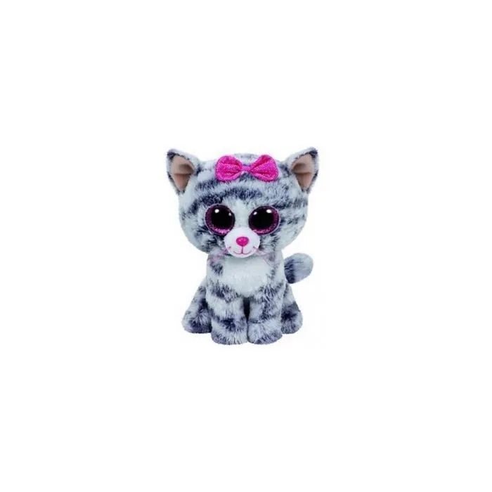 Peluche Kiki le Chat - TY - 15 cm - Gris et Rose - Pour Enfant - Gamme Plush-0