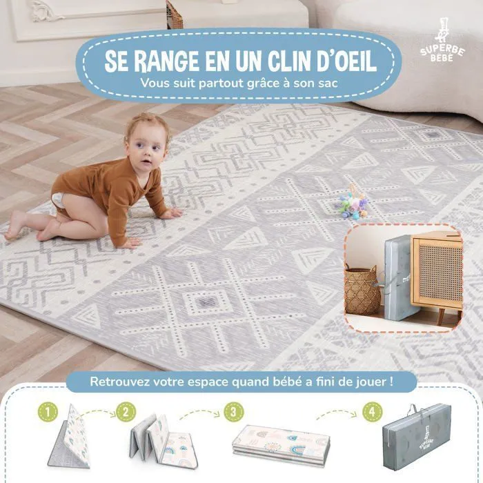 Tapis de Jeu pour Enfant Bebe 150x180x1cm Tapis de Sol XXL en Mousse Epais Pliable Reversible - Tapis d'eveil pour Bebe - Tapis d-2