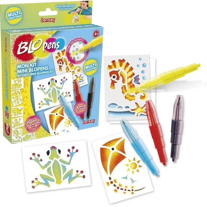 LANSAY - BLOPENS® - Mon Kit Mini Blopens - 4 mini Blopens + 10 pochoirs - Dès 4 ans-1