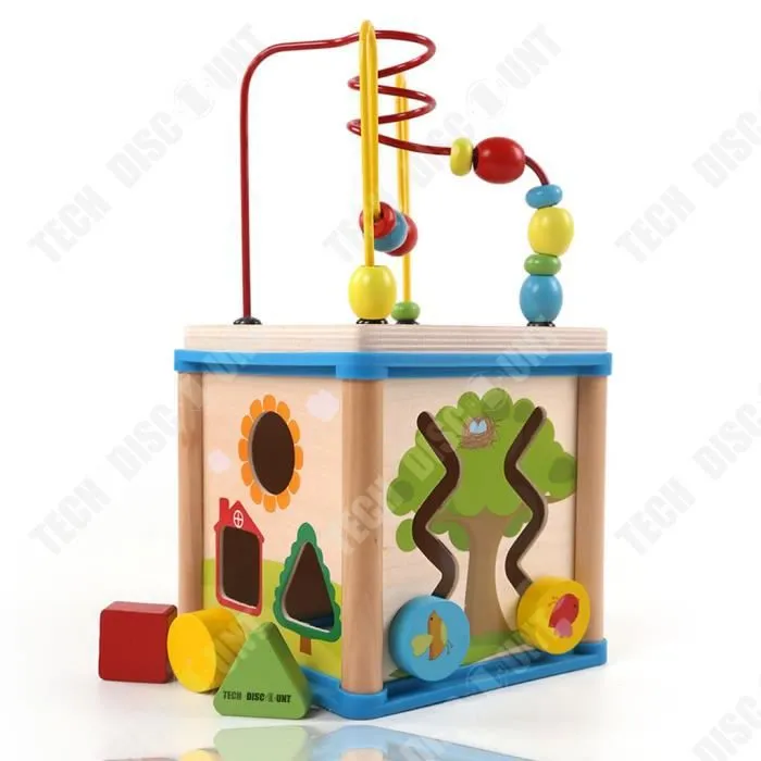 TD® Horloge en bois pour enfants de l'éducation préscolaire boîte à trésors de jouet de perles multifonctions 1-6 ans jeu intellectu-0