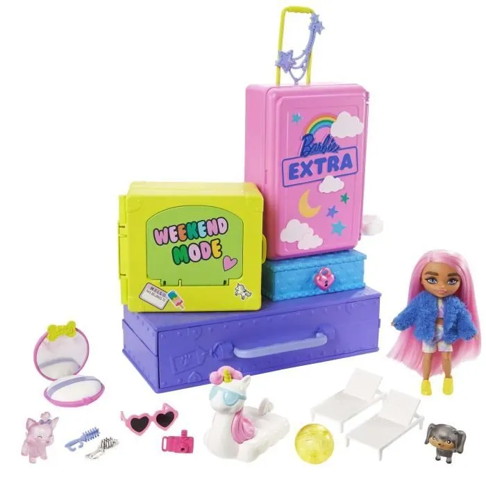 Coffret de voyage Barbie Extra avec poupée, animaux et accessoires - MATTEL - HDY91 - Blanc - Mixte-1