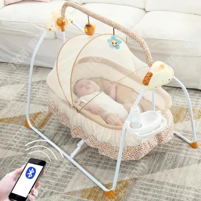 TD® Berceau électrique portable pliable chaise berçante intelligente coaxing berceau mère et bébé fournitures avec moustiquaire-2