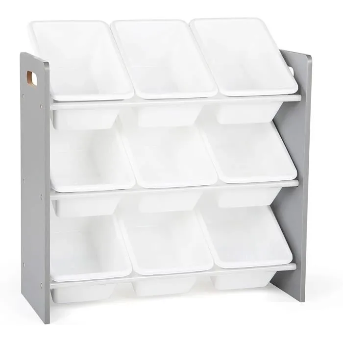 Organisateur de jouets pour enfants - Humble Crew - 9 bacs en plastique - Gris et blanc-1