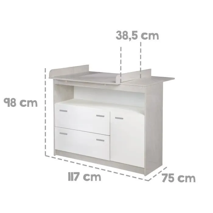 Chambre Bébé Duo ROBA Julia - Lit Évolutif 70x140 + Commode à Langer - Bicolore-3
