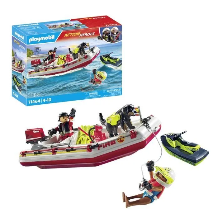PLAYMOBIL 71464 Bateau de pompier et scooter des mers - Action Hereos - Les pompiers - Dès 4 ans-4