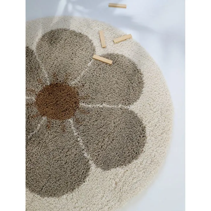 Tapis chambre enfant rond BOHEMIAN DAISY TAUPE-1