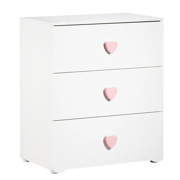 Commode à langer - Babyprice - Basic - 3 tiroirs - En bois - Boutons cœur rose-1