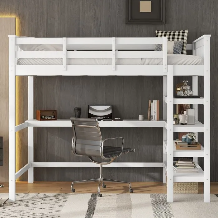 Lit mezzanine - AUTREMENT - 140x200cm - Bureau intégré - Rangement - Blanc-2