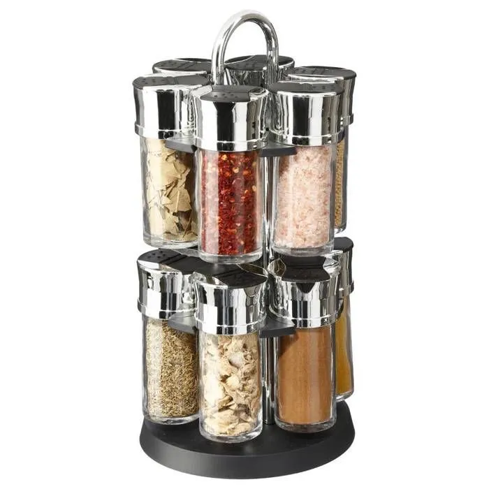 Présentoir Carrousel à épices et herbes aromatiques sur support rotatif et 12 pots en verre avec épices-0