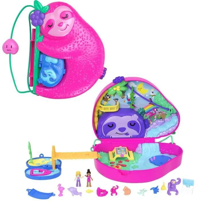 Polly Pocket-La Famille des Paresseux-Coffret 2 en 1, jouet de voyage HRD40-0