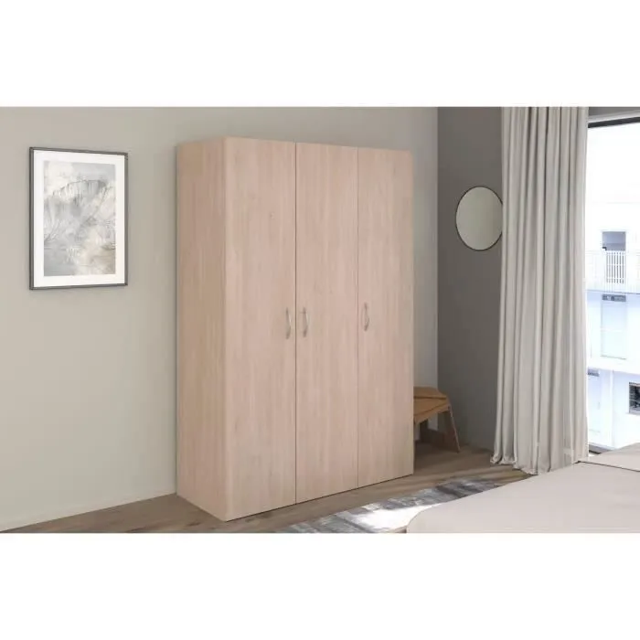 Armoire - EASY LIFE - Décor Chêne clair - 3 portes battantes - L120,2 x H180 x P49,7cm - PARISOT EASY LIFE-1