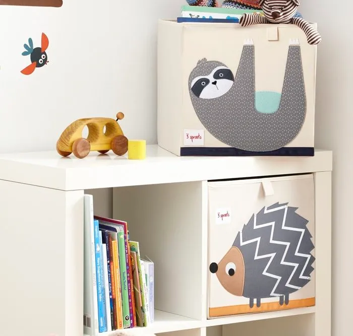Boîte de rangement en tissu 3 Sprouts - Hérisson - Gris - 33x33x33 cm-2