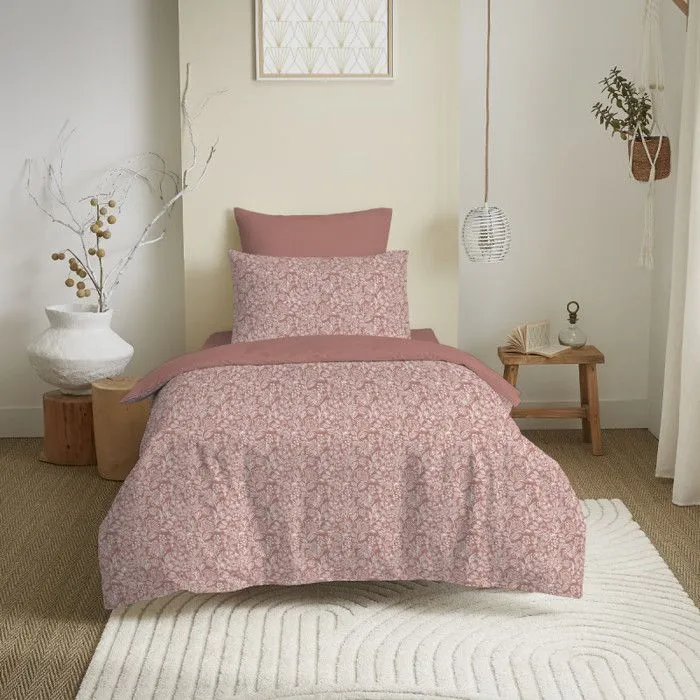 Pack complet housse de couette - Céleste pêche - 140 x 200 cm - 100% coton - Réversible - 4 pièces-1