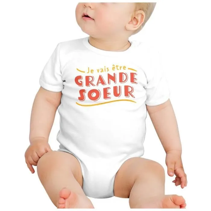 Body Bébé Manche Courte Blanc Je vais être Grande Soeur Famille Fille Enfant Bébé-1