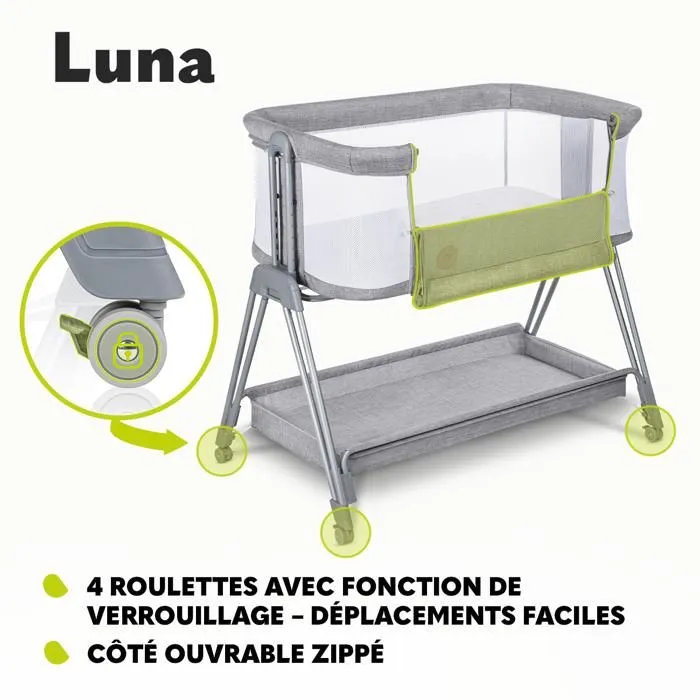 Lit cododo LIONELO Luna - 4 x Roulettes -Matelas inclus - Jusqu'à 9 kg - Hauteur et inclinaison réglables - Gris-3
