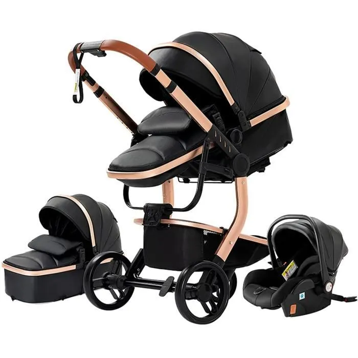 Poussette Combinée 3 en 1 - MARQUE - Modèle - Noir - 4 roues - Pliable - Légère-0