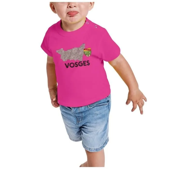 T-shirt Bébé Manche Courte Rose Vosges 88 Département Epinal Carte Ancienne Rare-1