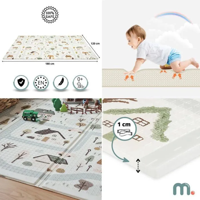 Tapis d'eveil evolutif en Mousse éveil Bébé Mamabrum 180*120 cm, Double Faces, Facile à Nettoyer, Imperméable, Pliable Sac Rangement-2