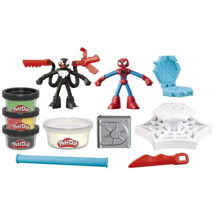 Play-Doh Spider-Man, coffret Attaque tranchante avec 2 figurines flexibles, 7 accessoires et pâte à modeler, dès 4 ans, Marvel-1