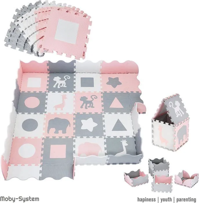 Moby-System Tapis d'Eveil Bébé 150 x150 x1 CM- Tapis de Puzzle en Mousse EVA - Tapis de Jeu avec Rebords sans Odeur--2