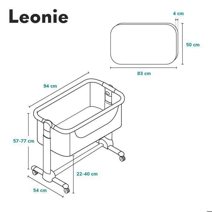 Berceau cododo 3en1 LIONELO Leonie - Matelas 4 cm - Housse 100% coton - Roulettes - Hauteur et inclinaison réglables - Beige-5