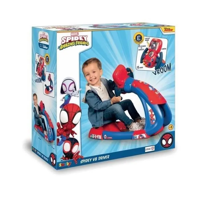 Smoby - Spidey - V8 Driver - Simulateur de conduite pour enfant - Siège ajustable - Sons et lumières - Piles non incluses-1