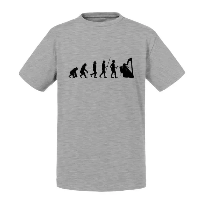 T-shirt Enfant Gris Evolution Harpe Orchestre Musique Instrument Musicien-0