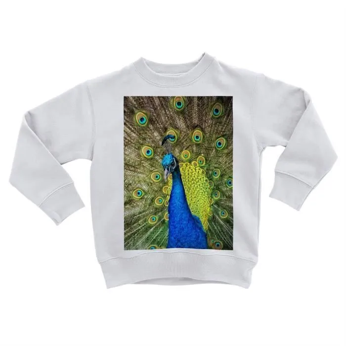 Sweatshirt Enfant Sublime Paon Faisant La Roue Oiseau Bleu-0